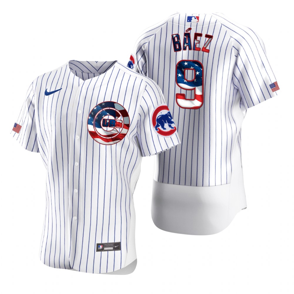 Chicago Cubs 9 Javier Baez Men Nike White Fluttering USA Flag Limited Edition Authentic MLB Jersey